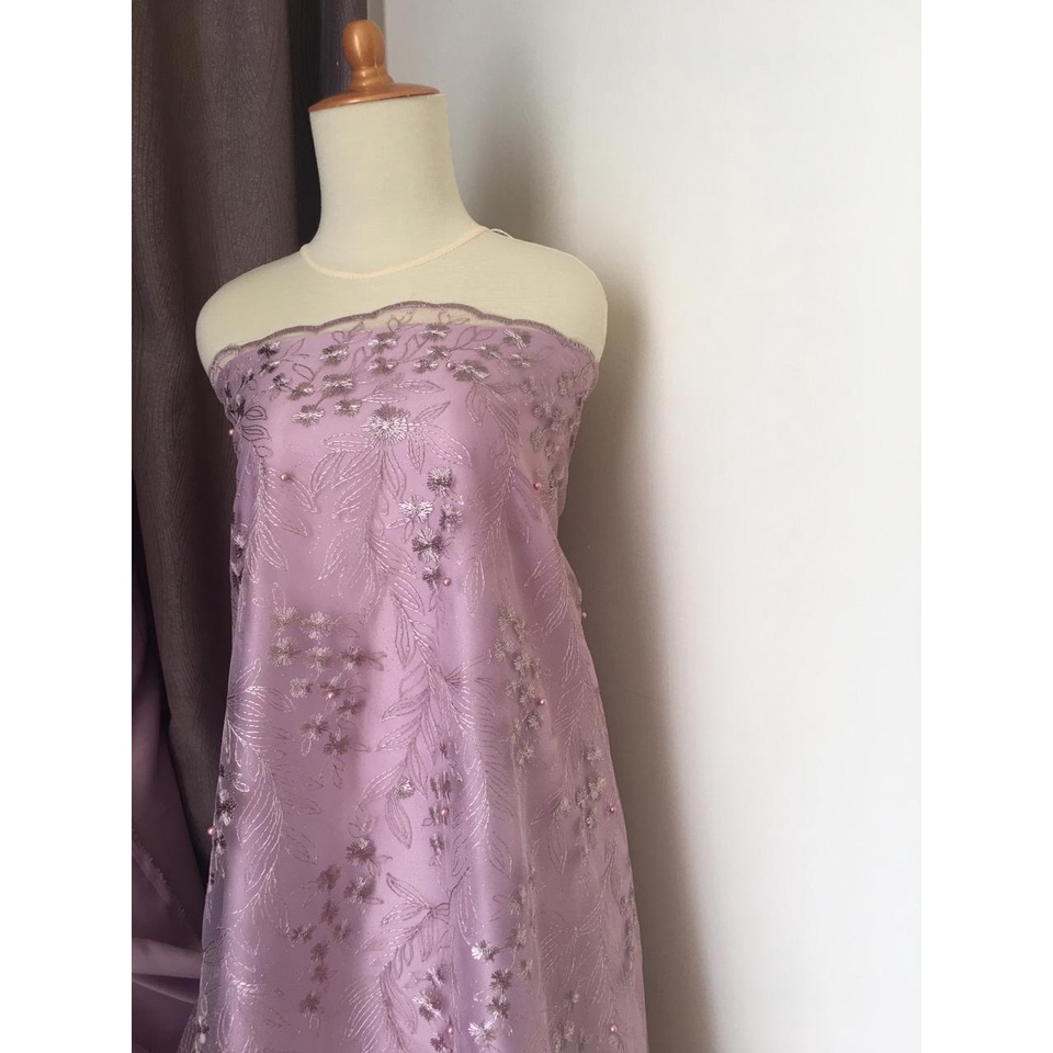 Kain Bahan Kebaya Brokat Tile Mutiara Charlotte warna hijau Rose Gold Semi Lavender