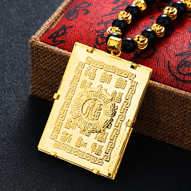 Kalung Rantai Emas Asli Kadar 375 Dengan Liontin Batu Akik Obsidian Untuk Pria