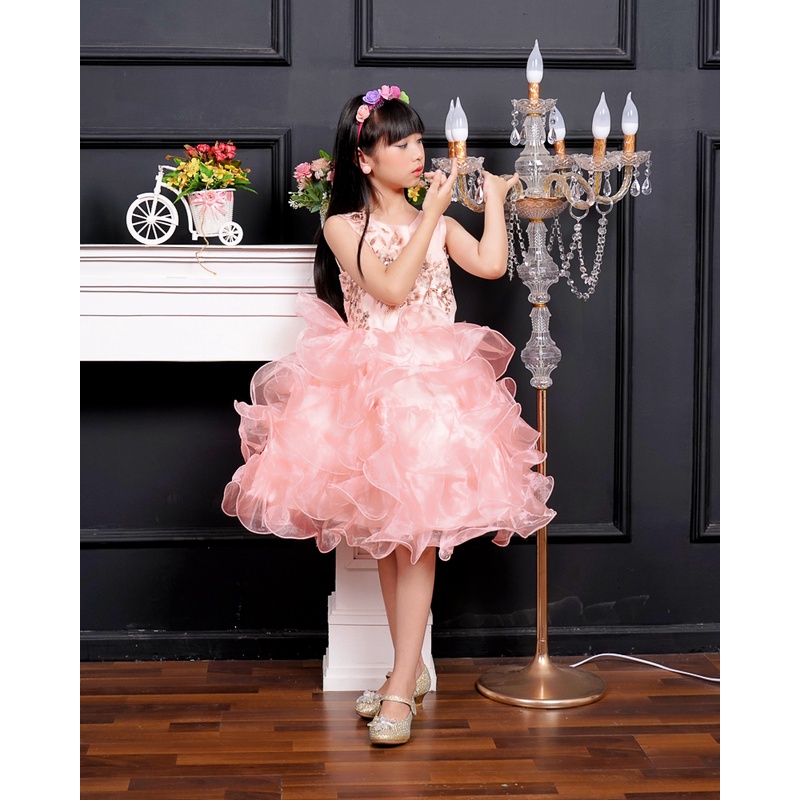 Cassie Dress Anak Perempuan Brokat Lace Organdi Ruffle Impor (HJA1)