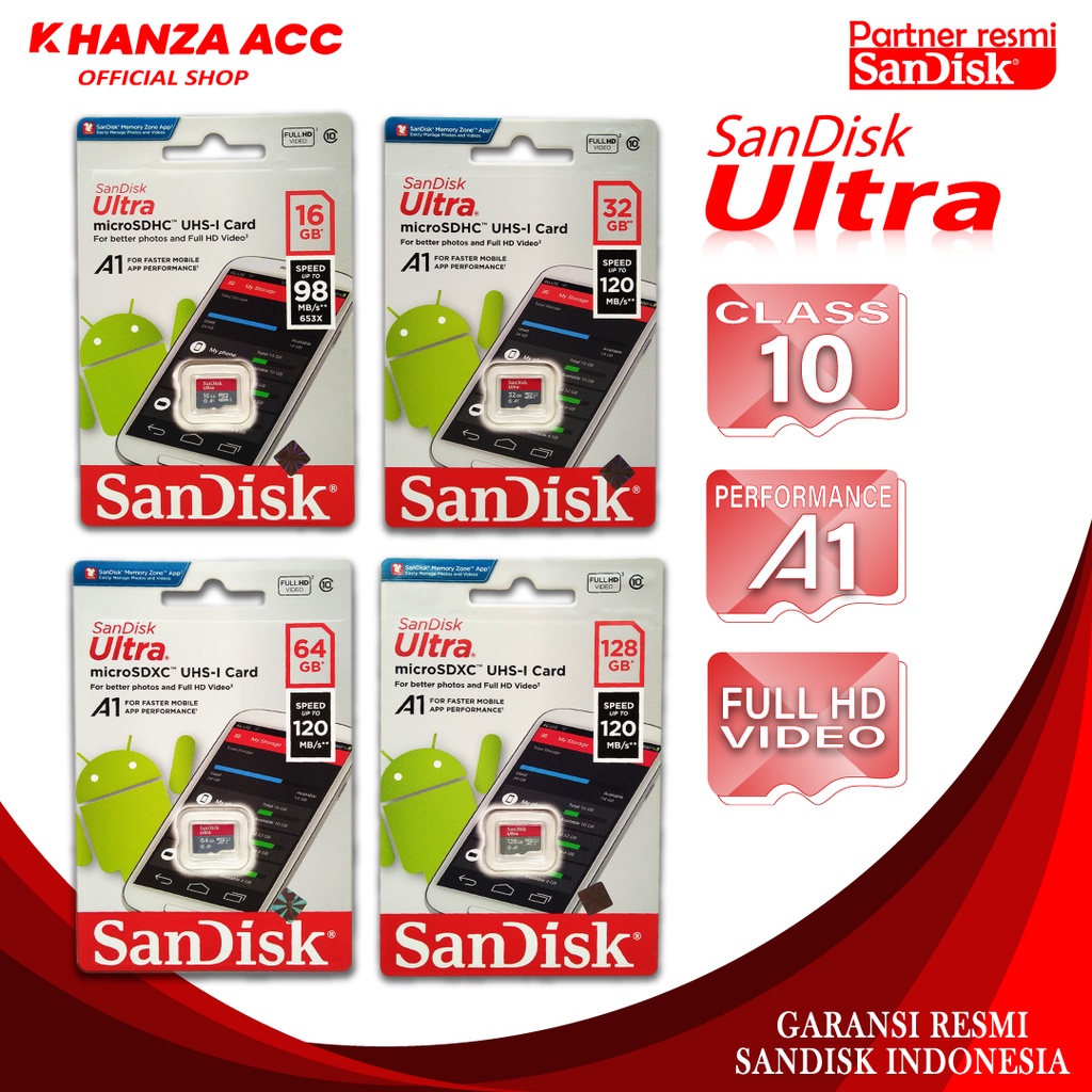 KHANZAACC PROMO MEMORY HP MICRO SD SANDISK 16GB 32GB 64GB 128GB ULTRA CLASS 10 NON ADAPTER