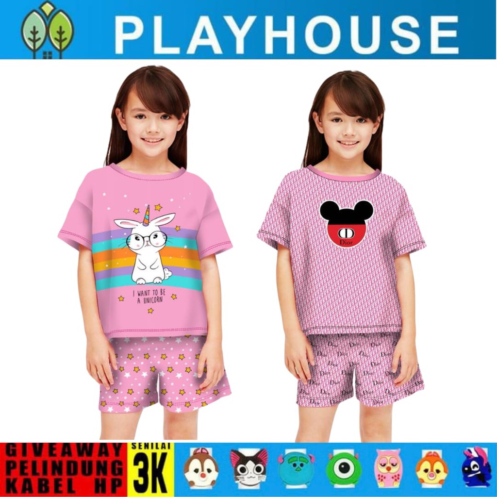 Kaos Setelan Anak Perempuan 10 Tahun / Setelan Anak Cewek Motif Kartun Kualitas Import