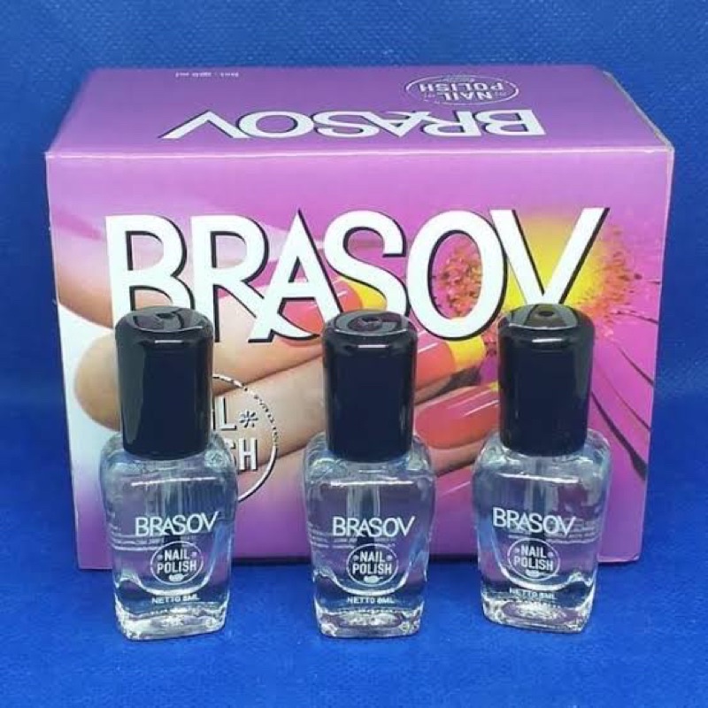 [ harga box / 12 pcs ] kutek brasov bening - base coat brasov - kutek transparant brasov isi 12 pcs