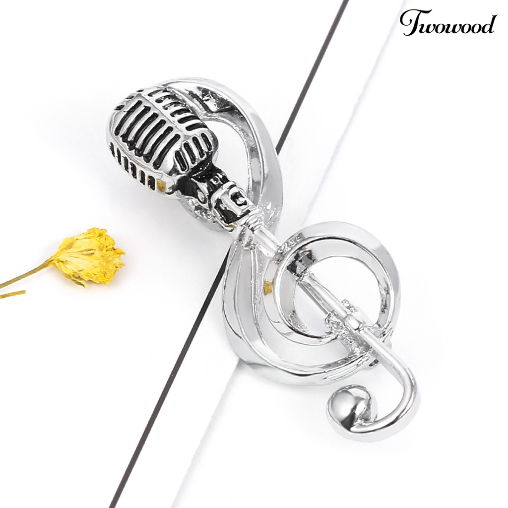 Twowood Microphone Brooch Solid Exquisite Alloy Golden Silver Color Music Note Brooches for Party