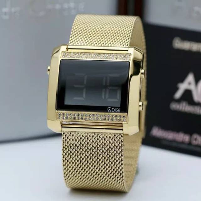 JAM TANGAN CEWEK / WANITA ALEXANDRE CHRISTIE DIGITAL GOLD RANTAI PASIR ORIGINAL KUNING AC 9223