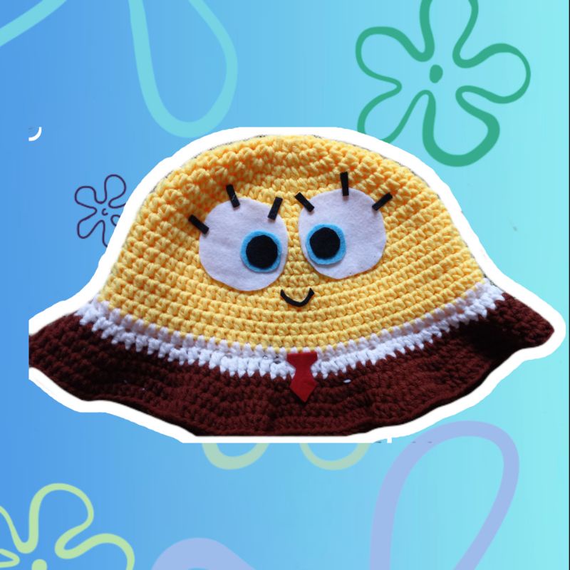Topi Rajut Spongebob Buatan Tangan // Bucket Hat Crochet Spongebob Hand Made