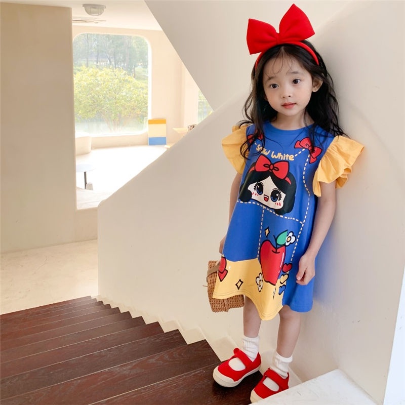 [PRINCESS KESLI] SIZE(90-140)Kaos Dress Anak Perempuan Bayi Putri Kartun  Anak Cewek Gaun Berusia 1-8 Tahun Kaos Snow White Frozen Elsa