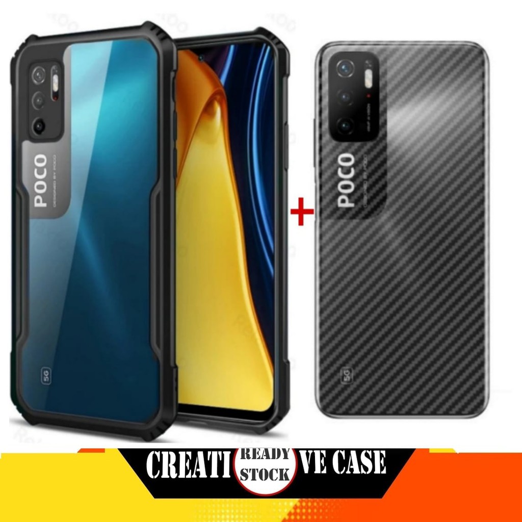 Case Xiaomi Poco M3 Pro 5G 2021 Tpu Shocprof Transparen+Garskin - Hitam