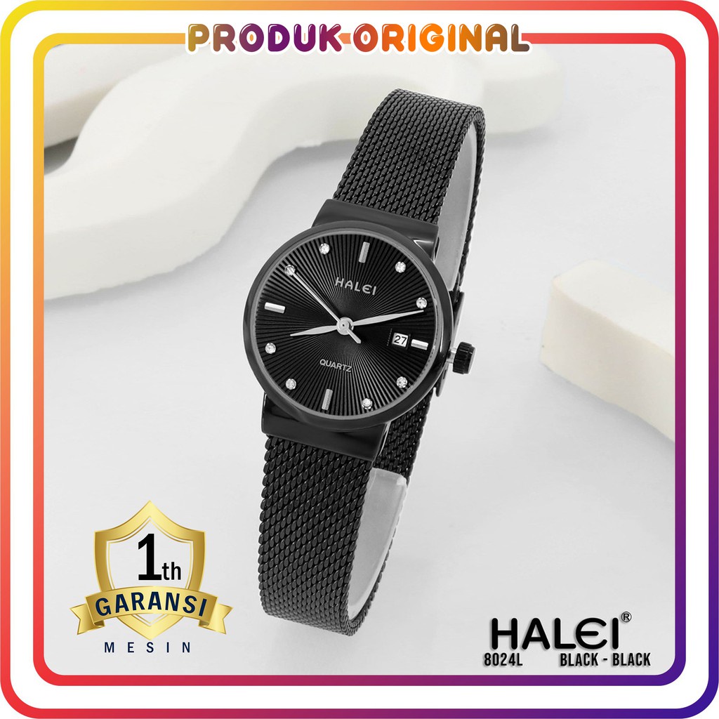COD JAM TANGAN WANITA HALEI ORIGINAL 8024 TANGGAL AKTIF WATER RESISTANT STAINLES STEEL
