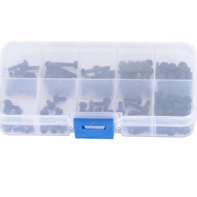 160pcs M3 nylon hitam black screw nut baut mur rc elektrik plastik