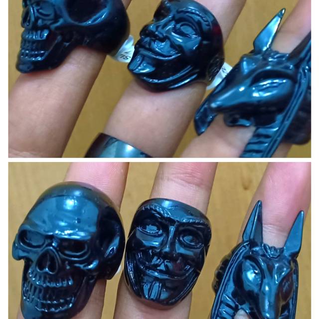 Trio Skull ring retro ghotik full black