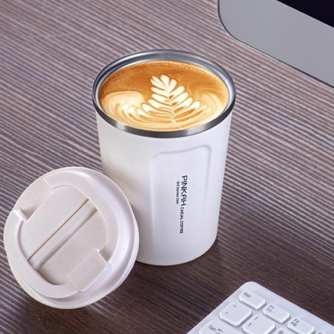 PINKAH Coffee Tumbler Thermos Mug 380ml Hot & Cold Stainless Steel Cup - Putih