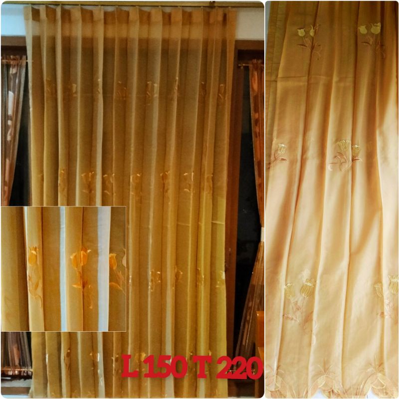 Vitrase Gorden Bordir Motif Bunga Tulip Coklat Cream