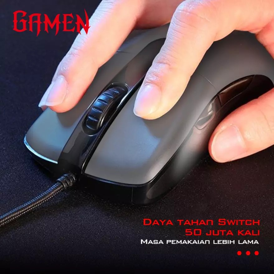 GAMEN GM810 12000DPI Braided Wire RGB &amp; Macro Define Gaming Mouse - Garansi Resmi 1 Tahun