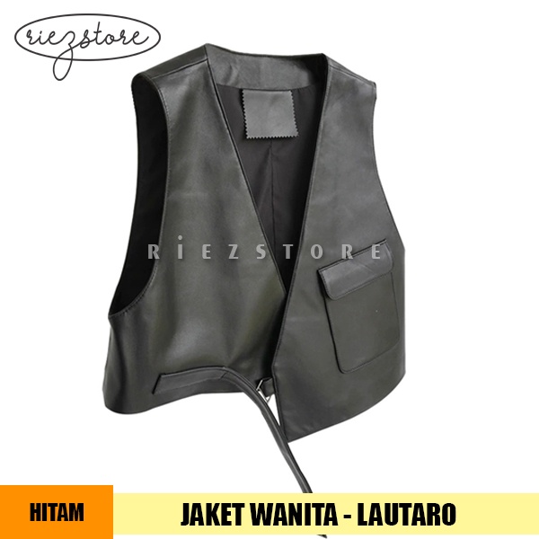 MDN x LAUTARO - Rompi Vest Crop Top Wanita Casual Bahan Semi Kulit Sintetis Viena Faux Synthetic Lea