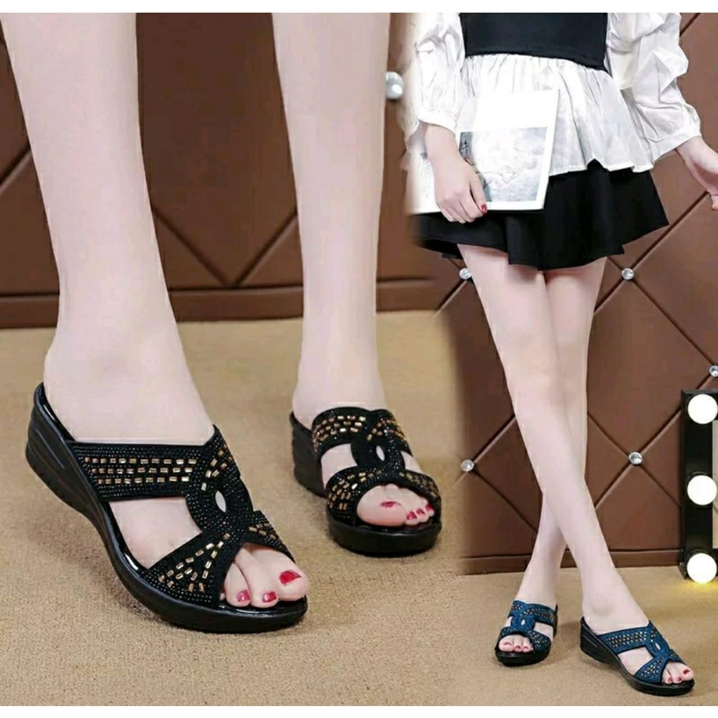 Sandal Calbi Wanita Terbaru Original Asli Sandal Wanita Calbi Ori Tinggi Sandal Wanita Wedges Andin Wedges Wanita Kekinian