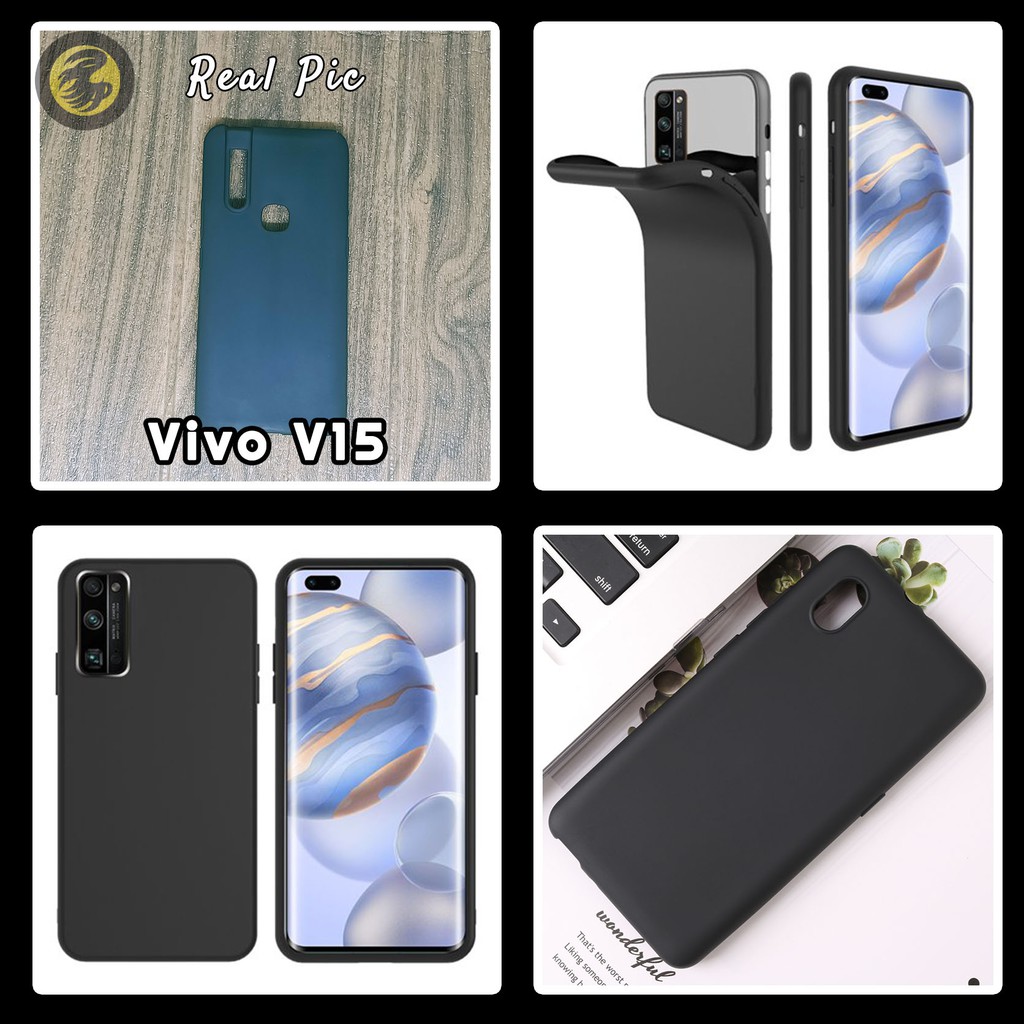 Vivo V15 Casing hp Softcase Silicon Silikon Anticrack bumper back cover Polos non Motif Black Matte
