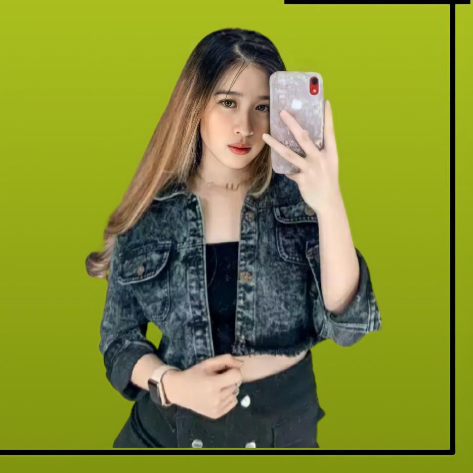 (TERPERCAYA) BAJU JAKET JEANS CROP TOP DENIM LEVIS WANITA REMAJA OVERSIZE SNOW BLACK BLUE KEKINIAN M