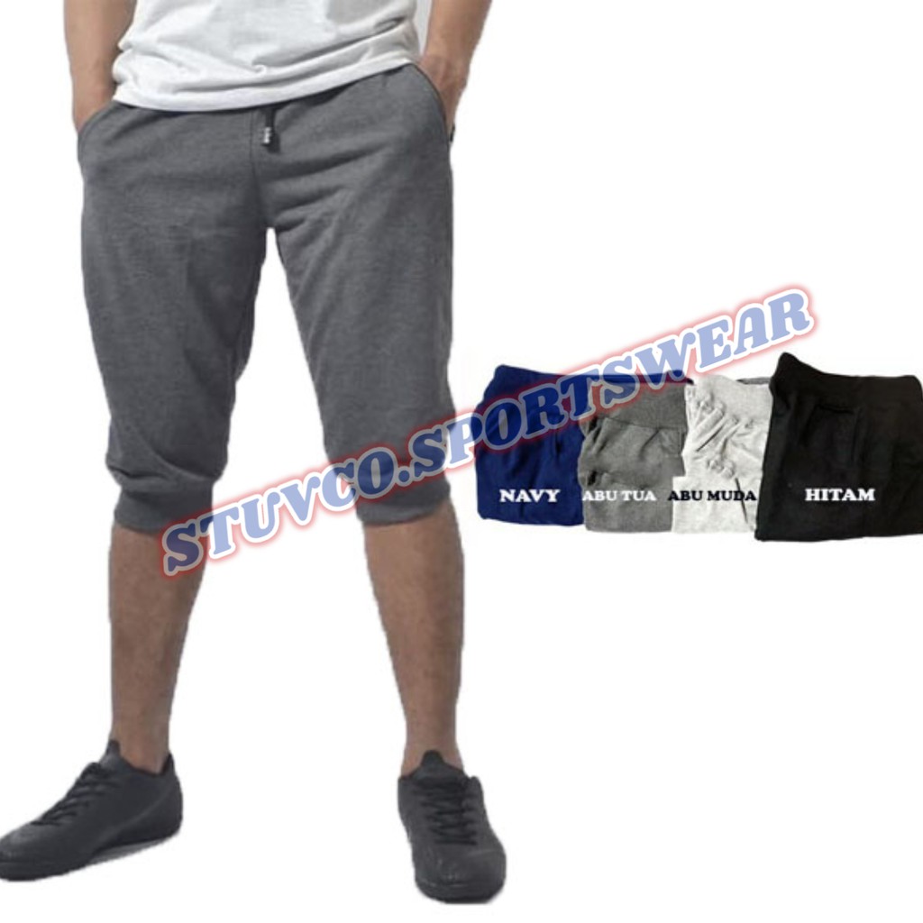 CELANA JOGGER PANTS POLOS 3/4 BABYTERRY PRIA WANITA OLAHRAGA GYM FITNESS