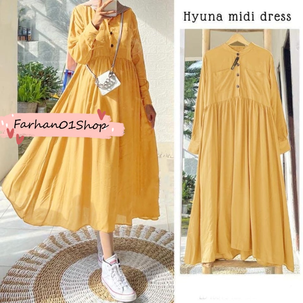 GAMIS HYUNA MIDI DRESS FASHION MUSLIM PREMIUM TERBARU