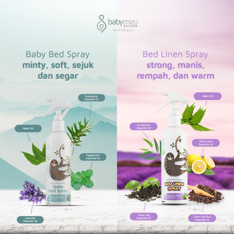 BABYMIZU Bed Linen Spray Natural - Spray Anti Tungau, Kutu Kasur, Kutu Busuk, Semut, Kecoa, Anti Bacterial &amp; Anti Virus