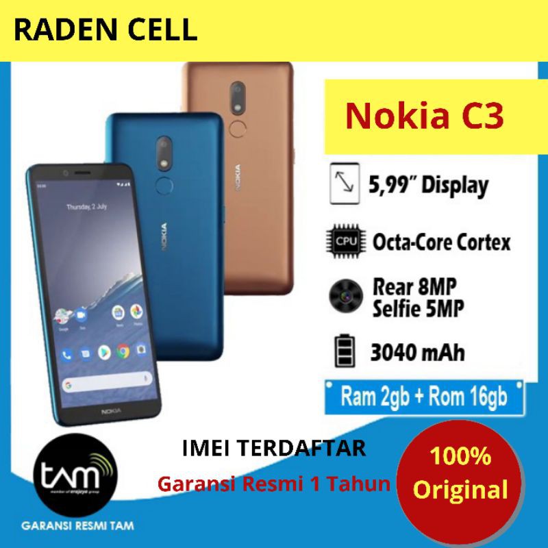 Nokia C3 Ram 2/16 GB Handphone Android 4G LTE Murah HP Android 4G LTE Murah Garansi Resmi 1 Tahun