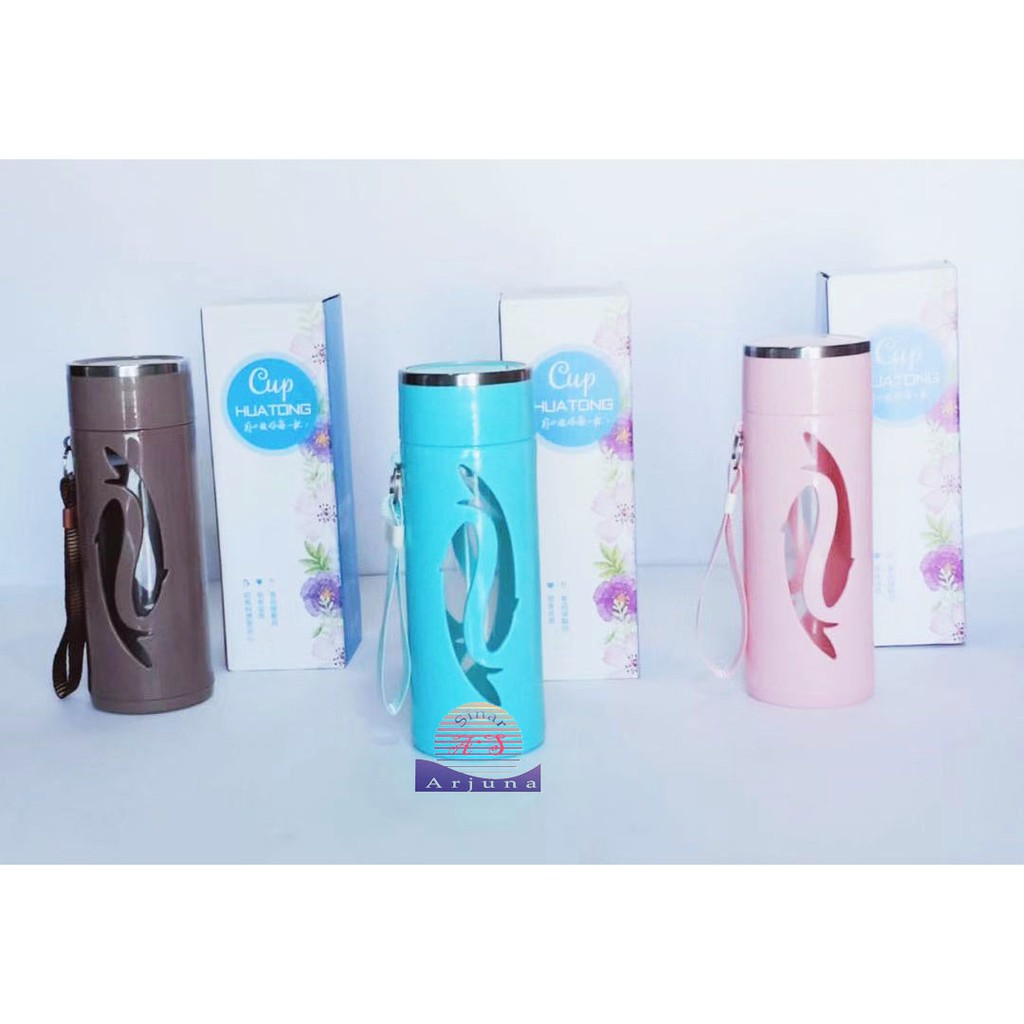 THERMOS BOTOL MINUM KACA MOTIF COVER PLASTIK TANPA GAGANG