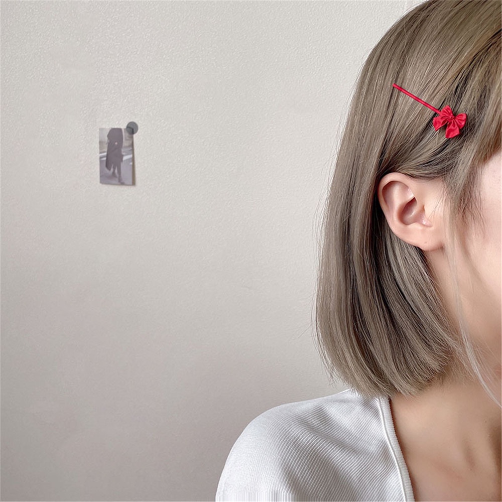 2pcs Jepit Rambut Model Pita Warna Merah Gaya retro Untuk Wanita