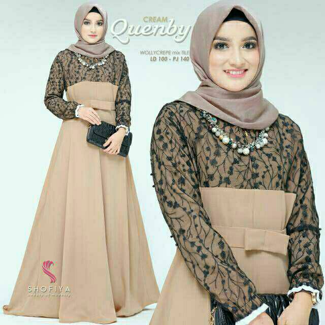 Gamis Quenby Moscrepe HQ all size Ld 102-104 Pb 140 Busui,Kerut Belakang (ZA)