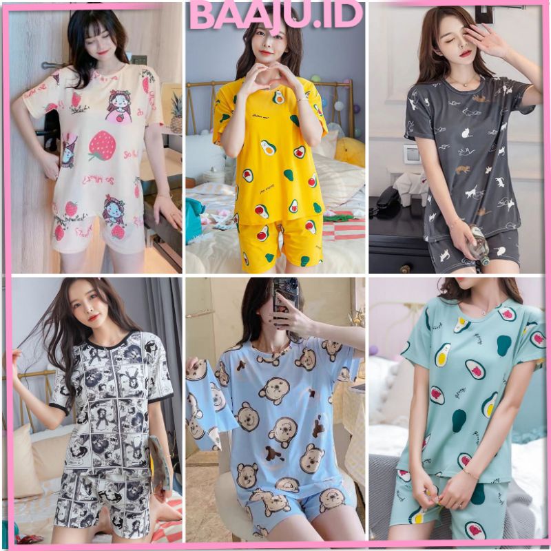 Baaju.id Set Baju Tidur Piyama Import Motif Kartun Imut Baju Rumah / Baju Santai Wanita KR1007