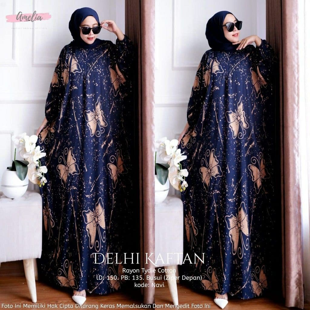 Kaftan Aurel Bilbina - Kaftan Wanita Jumbo Katun Rayon Batik Premium Busui Dress Gamis Batik Bigsize Fashion Muslim Kekinian LD 138  cm