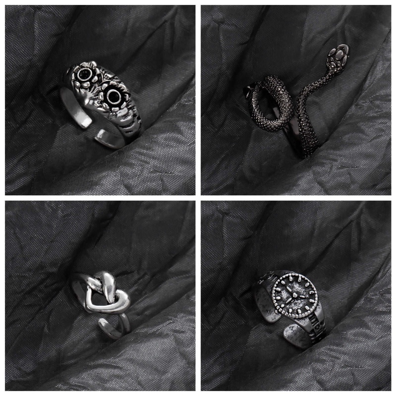 Fancyqube Cincin Model Terbuka Dapat Disesuaikan Desain Ular Kupu-Kupu Geometris Antik Gaya Retro Punk Untuk Unisex
