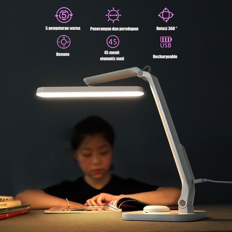 Triple W Lampu Meja Baca Kerja Lipat Belajar Kantor Folding LED USB Desk Lamp Remote Rechageable