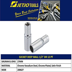 Socket 27mm JETJO TOOLS 200627 / S. Deep Wall 1/2" DR 12 PT LAKONI PRO