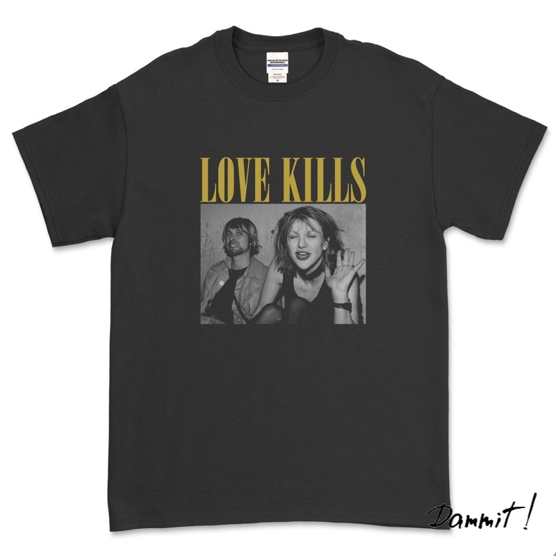 LOVE KURT COBAIN & COURTNEY LOVE - LOVE KILLS T-SHIRT - S, M, L, XL.