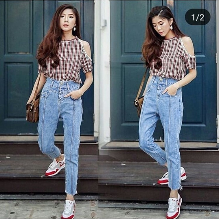 Celana BOYFRIEND HW pull & bear jeans ADEL BF DENIM TEBAL 