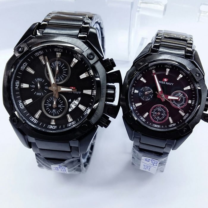 Jam Couple Swiss Navy 8937 Full Hitam Original