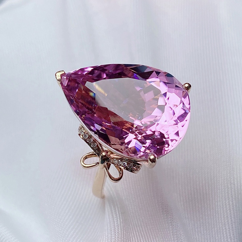 Cincin Model Terbuka Warna Rose Gold Dengan Batu Zircon Pink Untuk Wanita