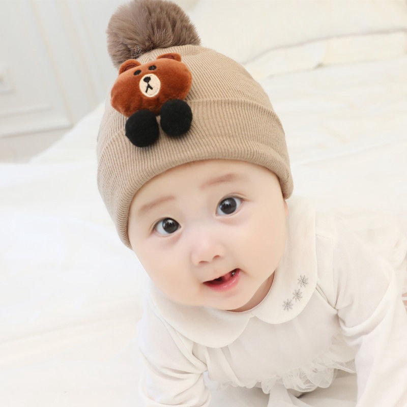 Topi Kupluk Bayi Telinga Motif Beruang Cokelat Tanpa Scarf/Syal