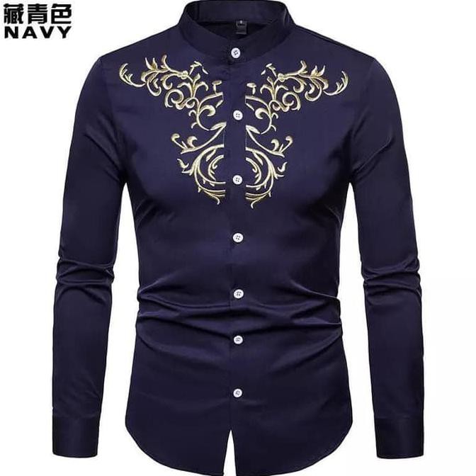 koko yusup dongker OT baju koko pria katun stretch biru dongker