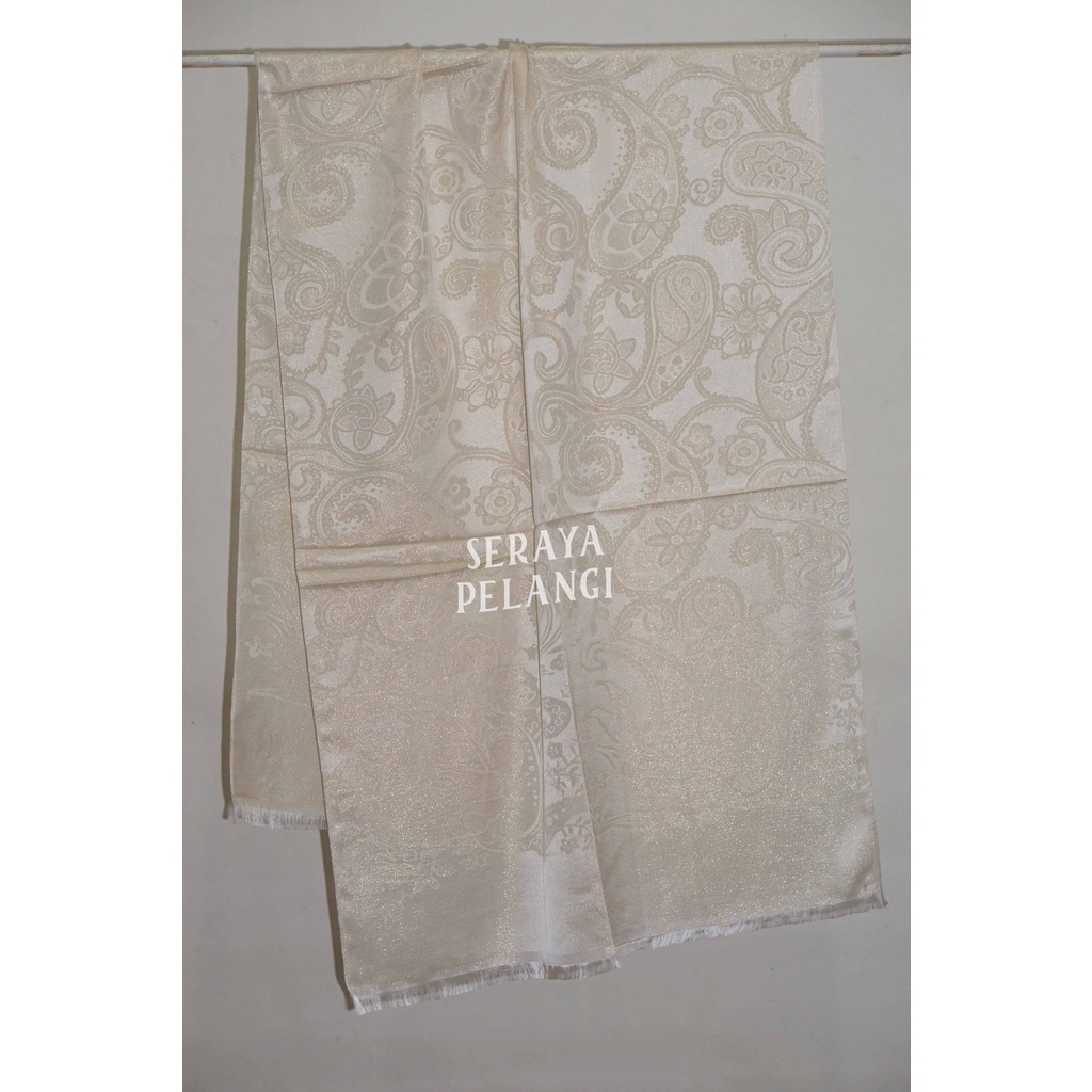 Pashmina Sutra Metalik | Motif Keong/Kembang/Bunga | Selendang | Scarf | Syal | Shawl | Pasmina | Souvenir | Hadiah Ulang Tahun | Birthday Gift | Aksesoris Fashion Wanita | Luxury Scarf | Premium Import Quality | Grosir Murah-1. Off white