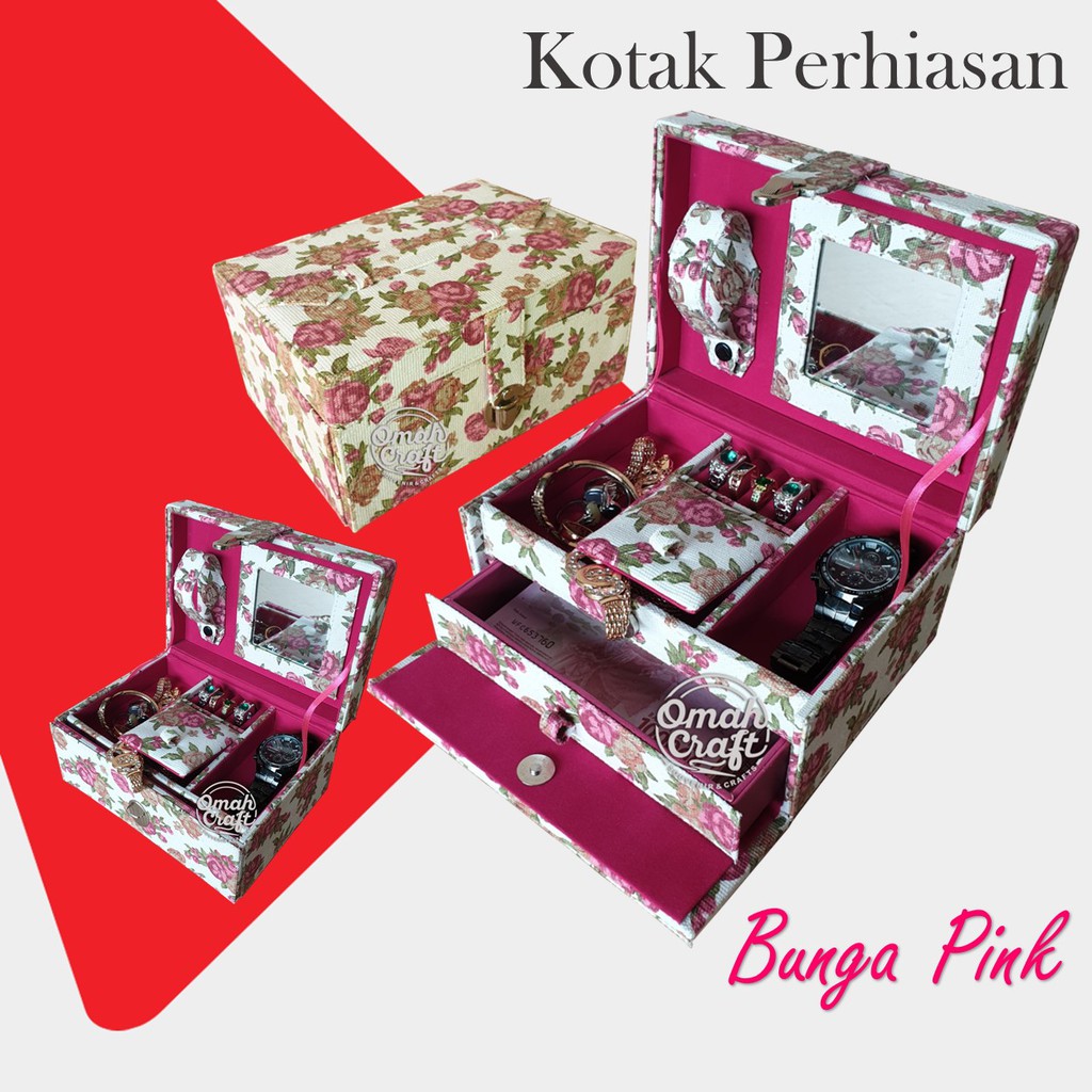 BUNGA PINK - Kotak Perhiasan dan Aksesoris / Tempat Cincin Gelang Kalung