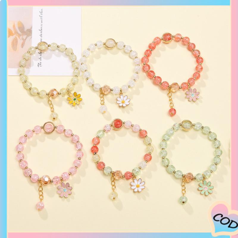 COD❤️ Manik-manik Warna Kristal Daisy Liontin Wanita Pacar Mahasiswa Perhiasan Gelang Menggemaskan-A.one