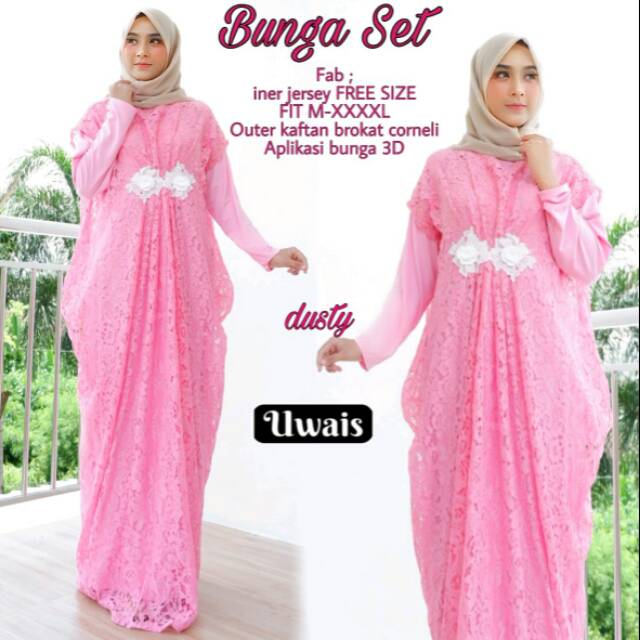 Kaftan Bunga Set
Iner Jersey
Outer Kaftan Brokat Corneli Aplikasi Bunga 3D pesta Nikah Ori by Uwais
