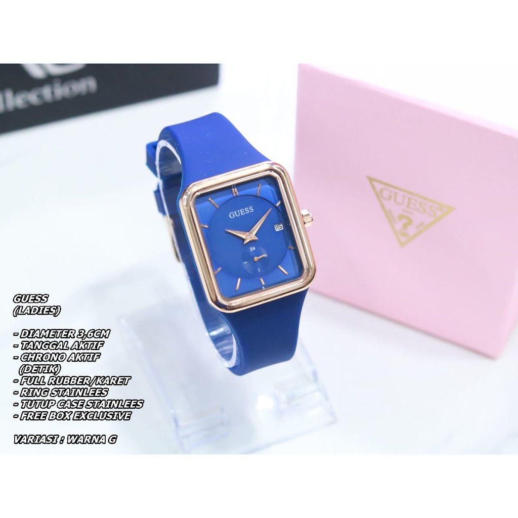 JAM TANGAN WANITA GUESS TALI RUBBER BODY SEGI TANGGAL &amp; CHRONO AKTIF