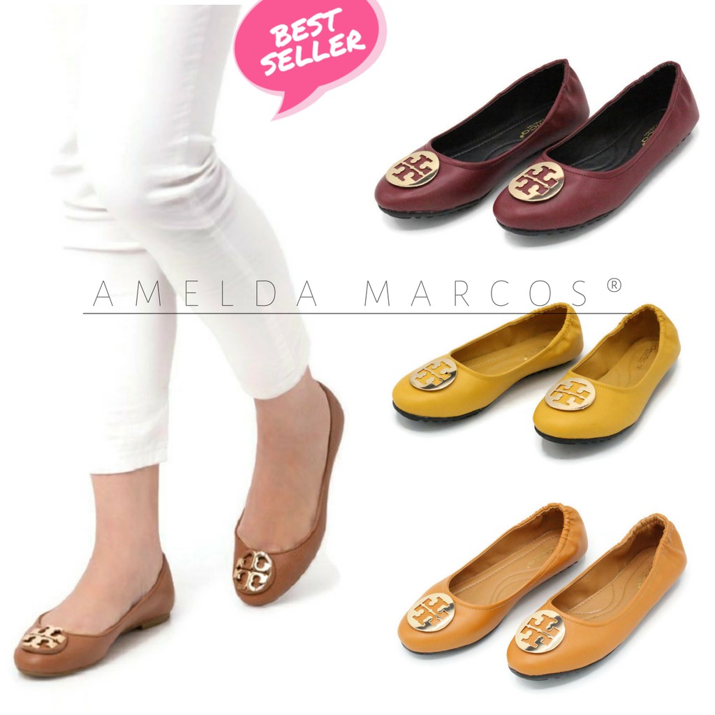 Sepatu Wanita  Minnie Travel Ballet Flats black Gold Flat Shoes