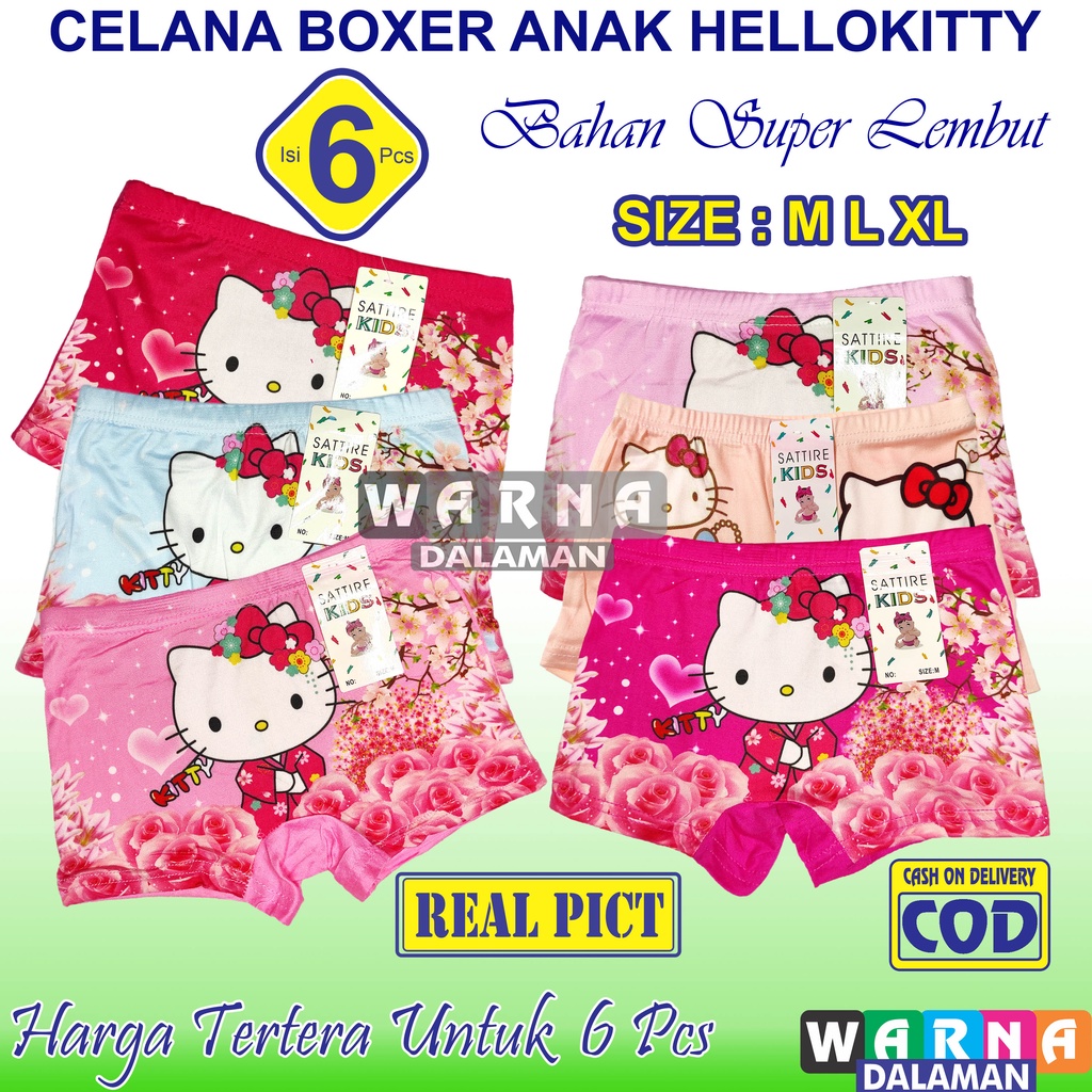 6 Pcs Celana Boxer Anak Perempuan Gambar Kartun Celana Dalam Boxer Karakter Sesuai Gambar | WARNA DALAMAN