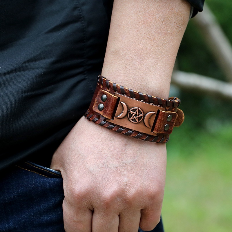 Gelang Kulit Gaya Punk Nordik Viking Untuk Pria