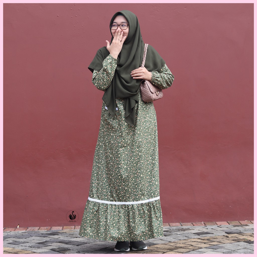 Homy Dress/ Home Dress/ Daster Panjang Katun Jepang Bunga Hijau/ Kaira Green