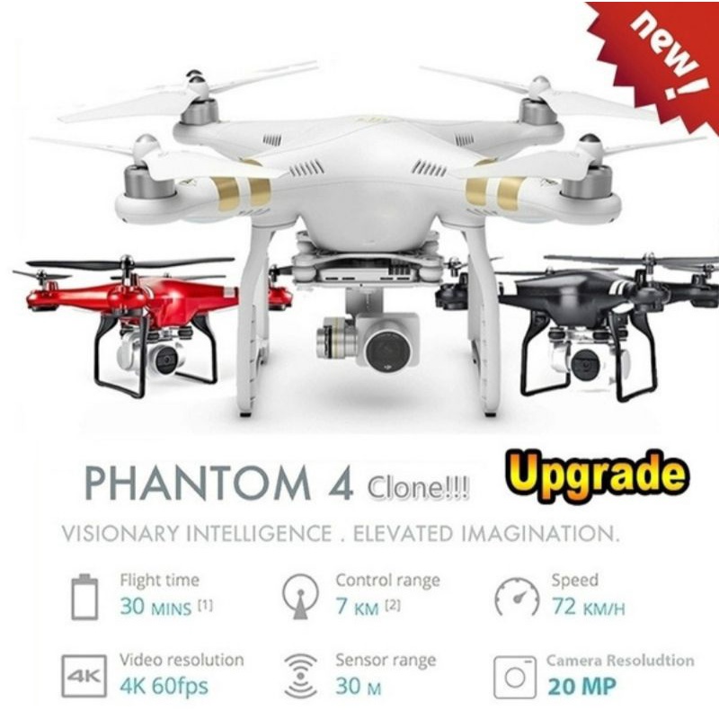 New Upgrade Clone DJI Phantom 4 Pro HD Cam RC Drone Wifi One Key Return/Take Off RV Quadcopter Drone