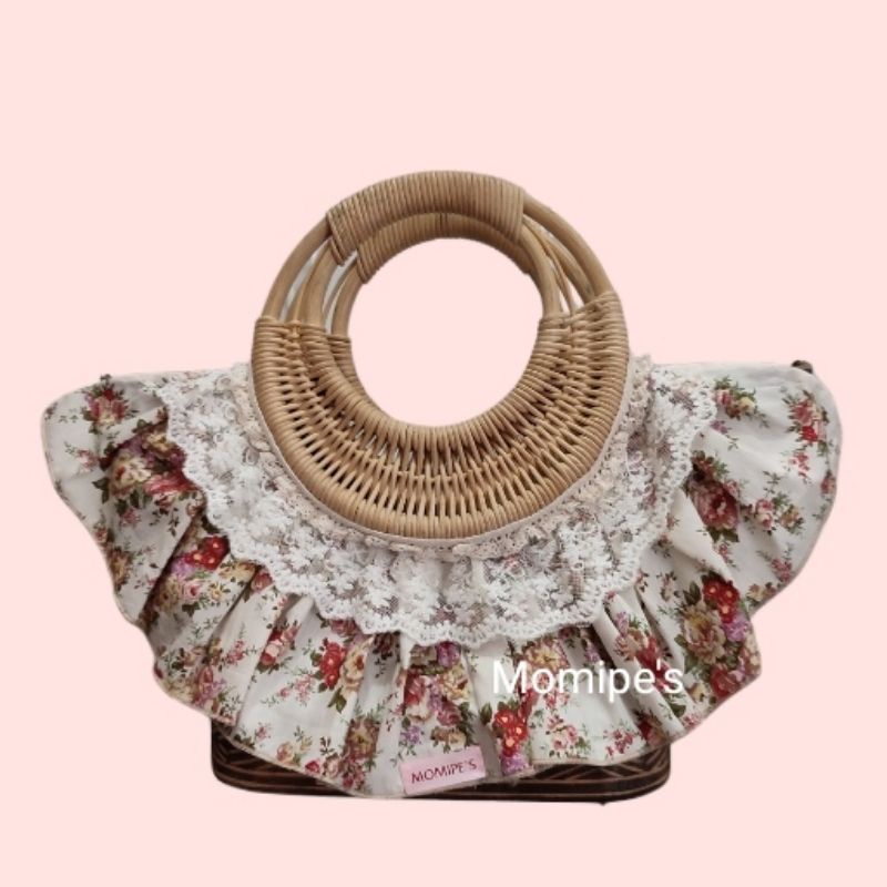 Tas Shabby Chic handle rattan